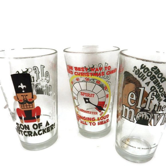 3 Elf (The Movie) Glasses/ Tumblers/ Son of Nutcracker/ Hug/ Singing Loud - Picture 1 of 5